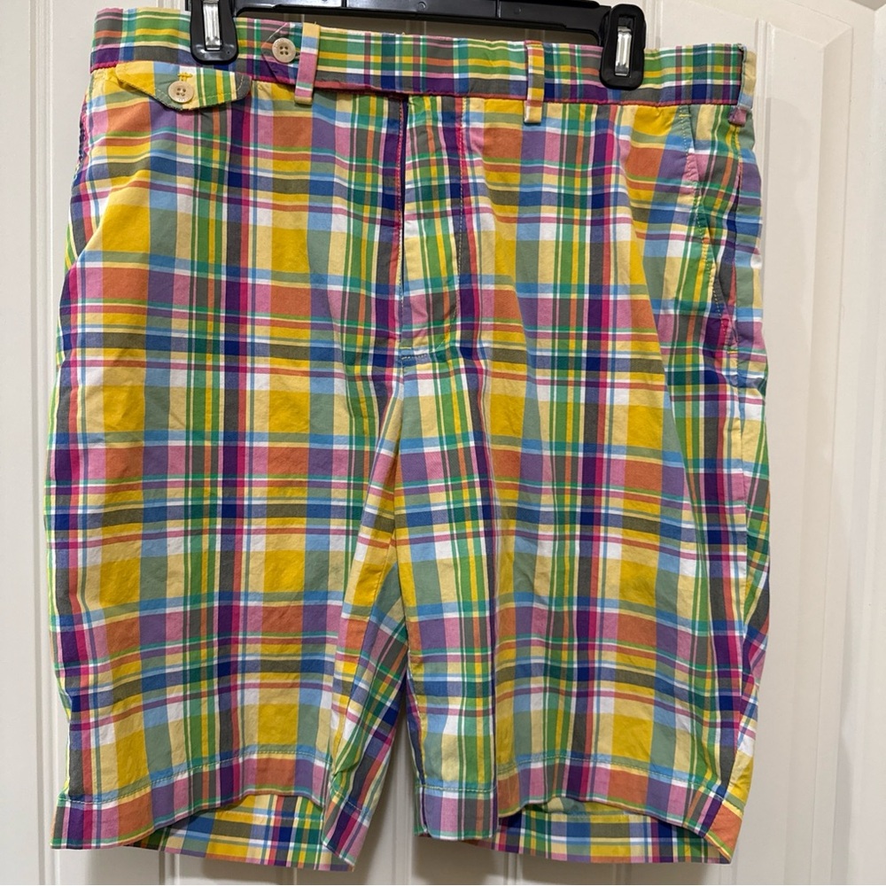 Multicolor Plaid Men's Flat Front Shorts